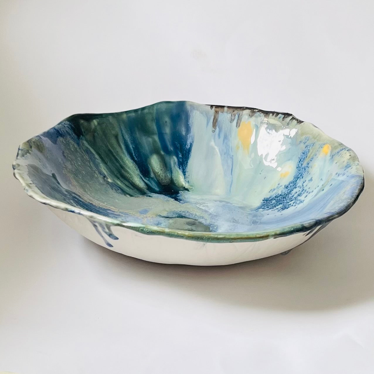 Statement Handbuilt Porcelain Bowl with layered glazes