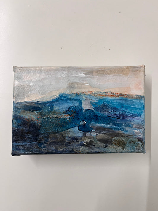 ‘Fragments of Calm I’ Small Expressive Landscape Painting on Box Canvas