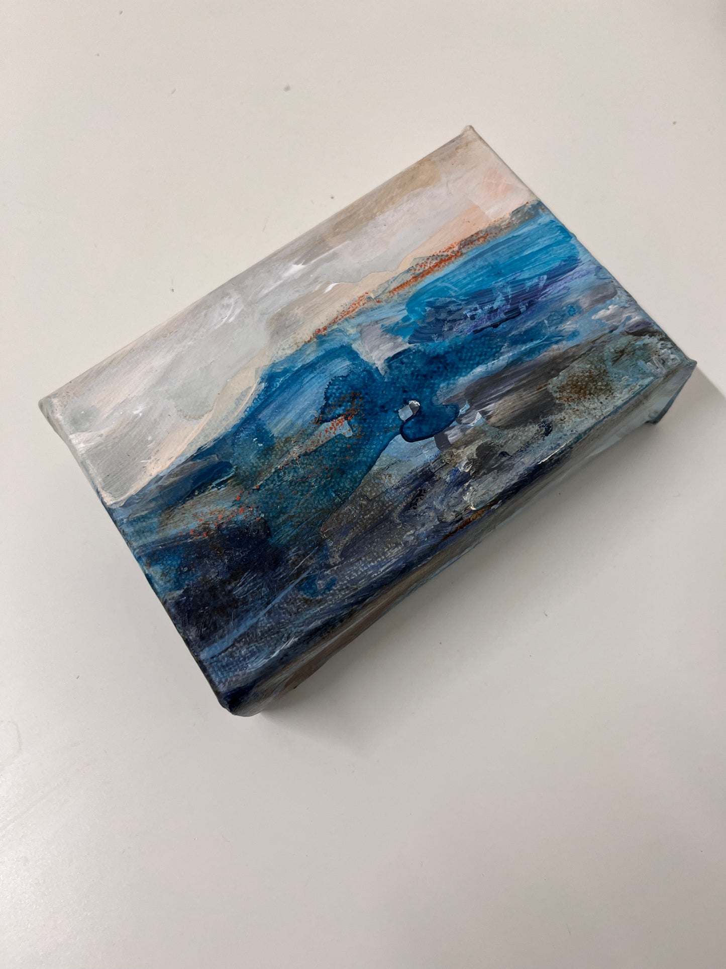 ‘Fragments of Calm I’ Small Expressive Landscape Painting on Box Canvas