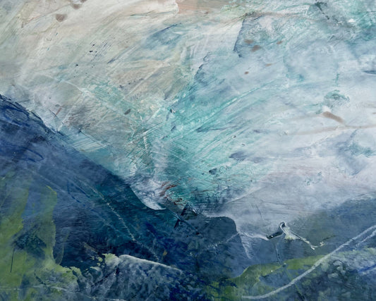 Atmospheric painting in blues and greens