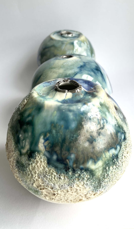 Small Sea Cave Moon Jar — Textured Glazes in Ocean Blue & Cream