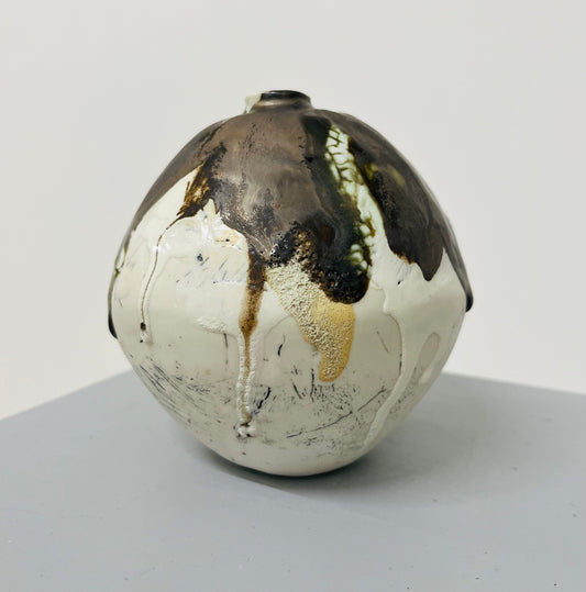 Mini Moon Jar in bronze and cream glazes by Nicola Briggs Ceramics & Art