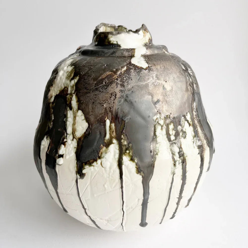 Ginger Jar shaped porcelain vase with bronze glazed drips - Nicola Briggs - Ceramics & Art