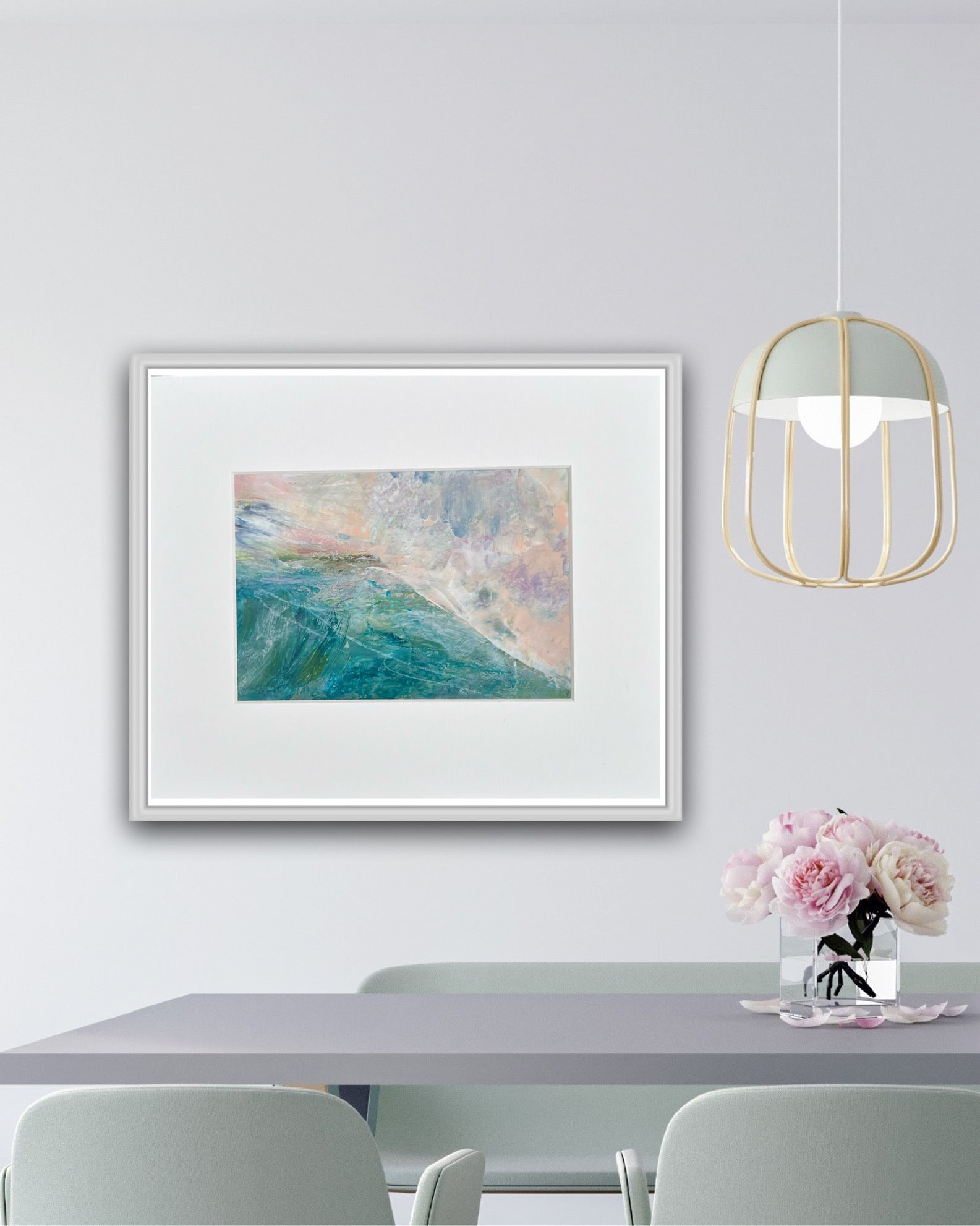 Peach Glow small original acrylic  painting on thick watercolour paper in a card mount by Nicola Briggs Art