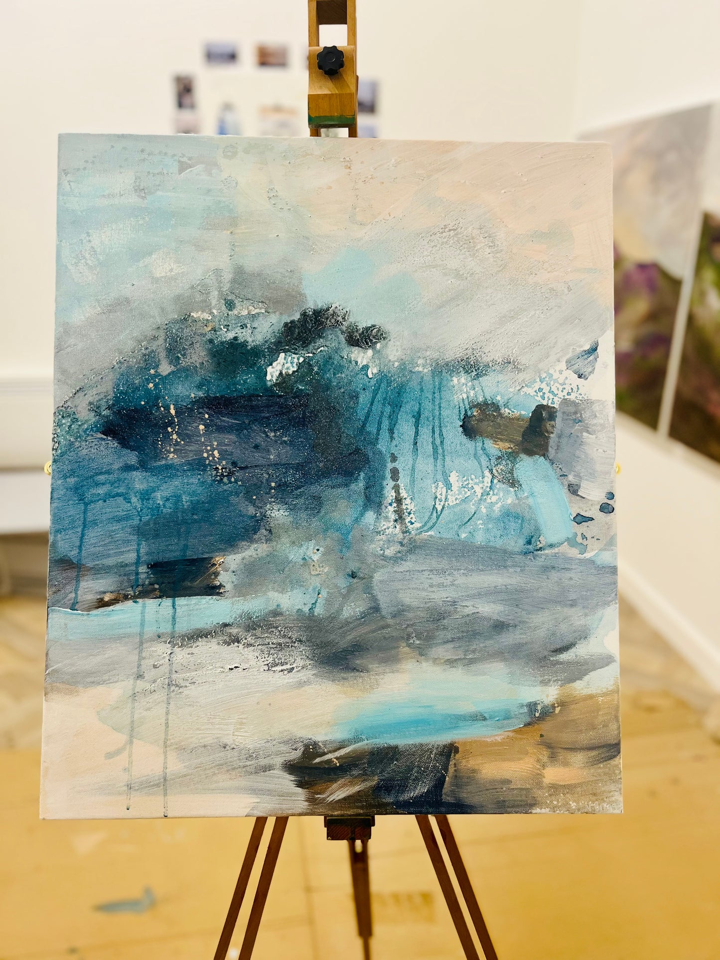 Where Silence Falls original painting on easel in Nicola Briggs Art Studio