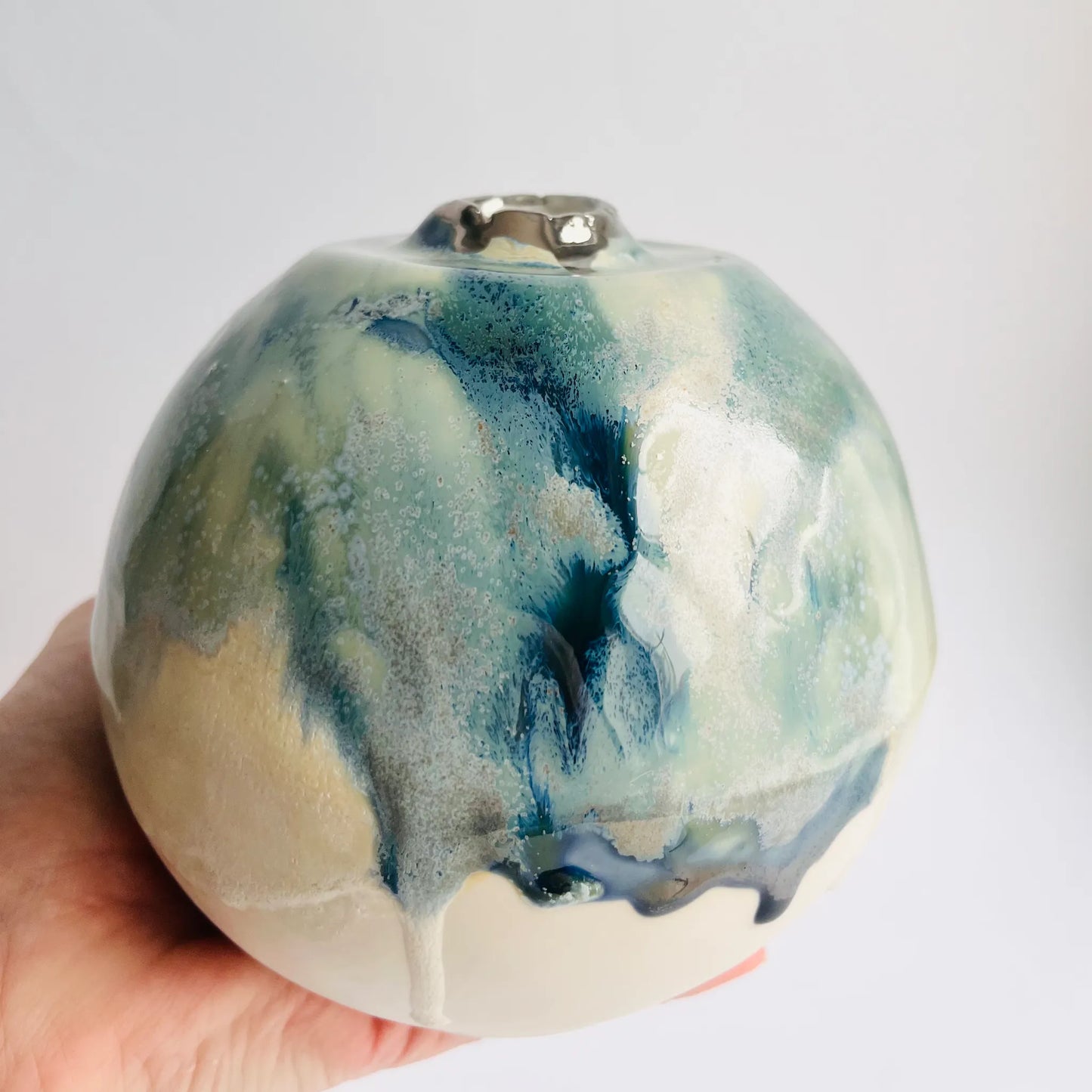Blue Green Glazed Porcelain Moon Jar