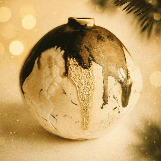 Bronze Glazed Mini Moon Jar - Wabi-Sabi Porcelain UK featuring an organic round shape with layered bronze and white textured glaze, ideal for rustic decor.