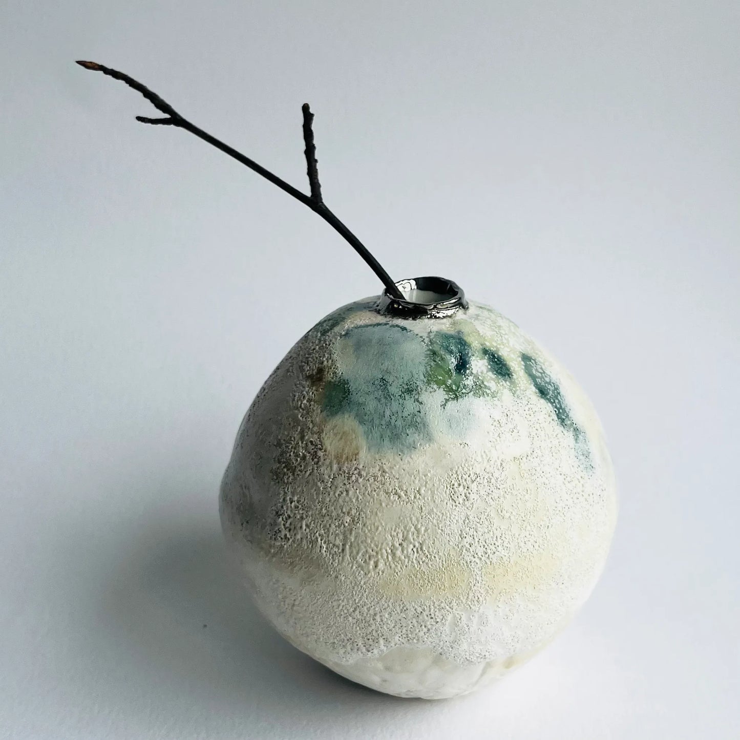 Green and Cream Glazed Mini Moon Jar| Wabi-Sabi Vase