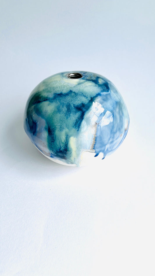 Small Sea Cave Moon Jar — Shiny Glazes in Ocean Blue, Green & Cream
