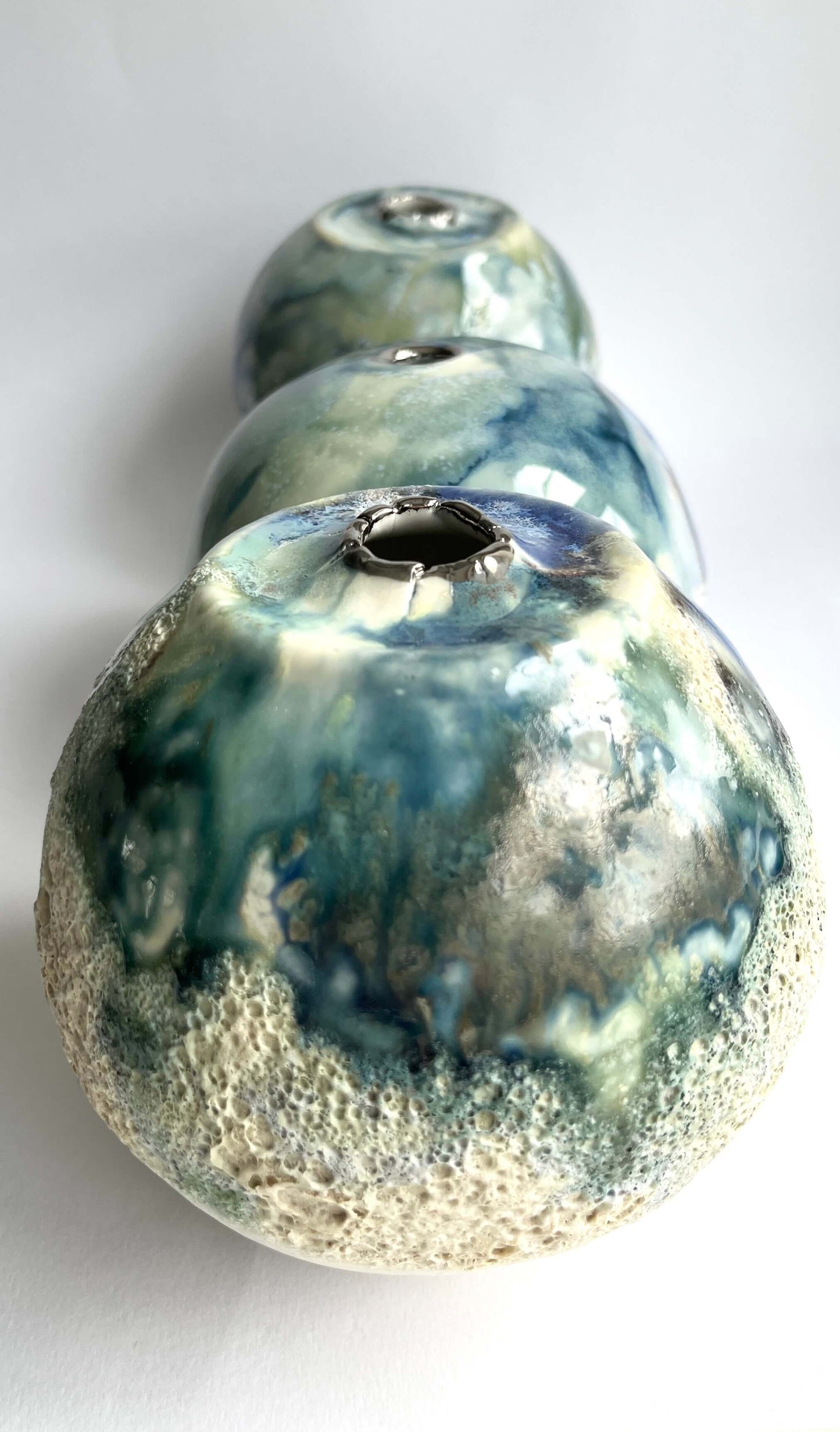 Small Sea Cave Moon Jar — Textured Glazes in Ocean Blue & Cream