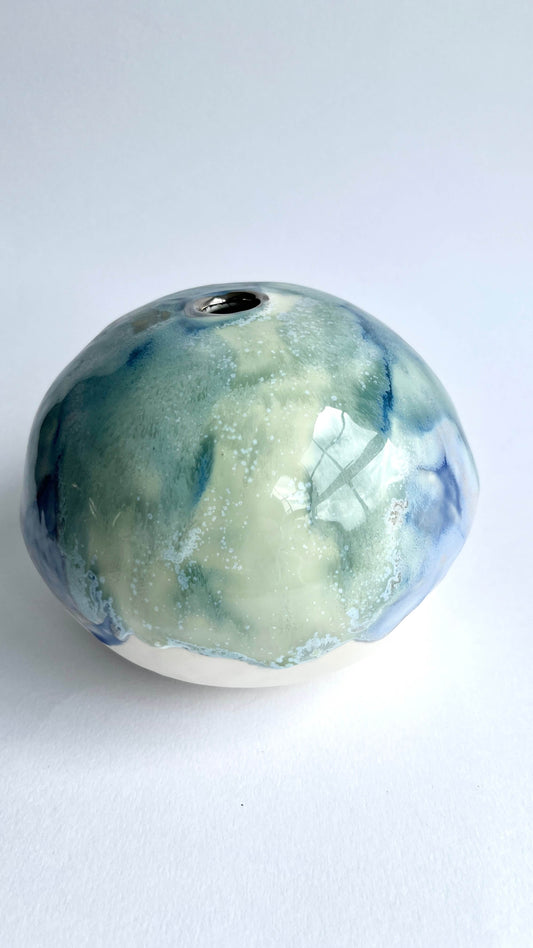 Small Sea Cave Moon Jar — Shiny Glazes in Ocean Blue, Green & Cream