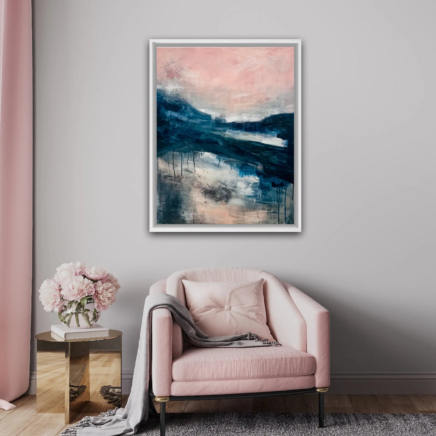 pink abstract landscape painting for bedroom 