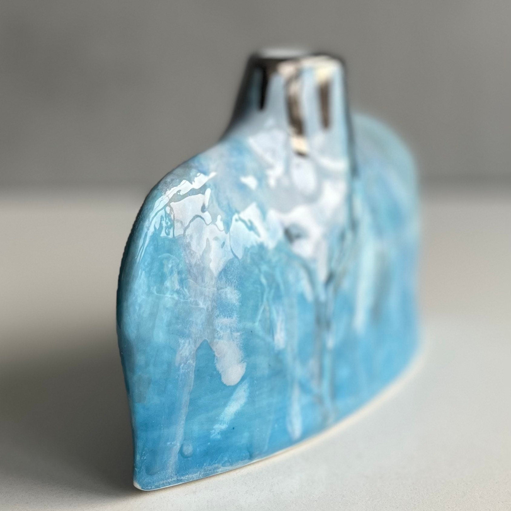 Blue Silhouette Porcelain Bottle Vase Side Profile 